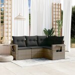 vidaXL Salon de jardin 4 Pièces avec coussins gris résine tressée
