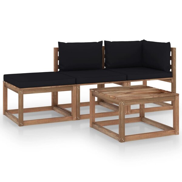 vidaXL Salon palette de jardin 4Pièces avec coussins Bois de pin imprégné