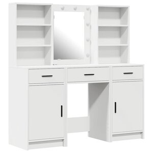 vidaXL Ensemble de table de maquillage avec LED avec porte 3 Pièces Blanc