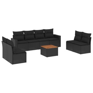 vidaXL Salon de jardin 9 Pièces avec coussins noir résine tressée