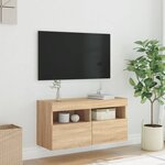 vidaXL Meuble TV mural avec lumières LED chêne sonoma 80x30x40 cm