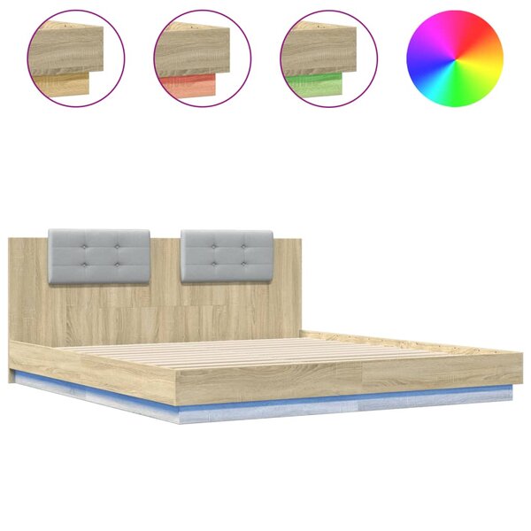 vidaXL Cadre de lit avec LED sans matelas chêne sonoma 180x200 cm
