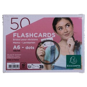 Paquet De 50 Flashcards Sous Film + Anneau - Bristol Dots Perforé - Format A6 - Blanc - Exacompta
