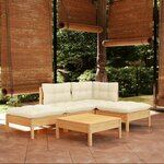 vidaXL Salon de jardin 5 Pièces avec coussins crème bois de pin