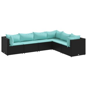 vidaXL Salon de jardin 6 Pièces avec coussins Noir Résine tressée