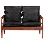 vidaXL Canapé 2 places noir cuir véritable et bois d'acacia solide
