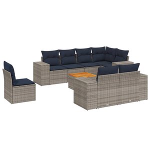 vidaXL Salon de jardin 9 Pièces avec coussins gris résine tressée