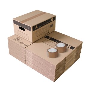 Pack and Move - Lot 30 Cartons Déménagement Stockage S - 36 x 28 x 18 cm - Poignées renforcées - 2 adhésifs offerts