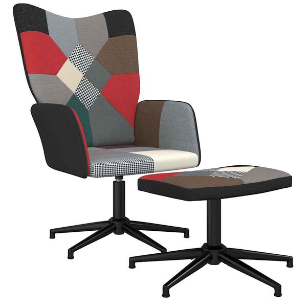 vidaXL Chaise de relaxation avec tabouret Patchwork Tissu
