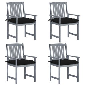 vidaXL Chaises de jardin et coussins lot de 4 Gris Bois acacia massif