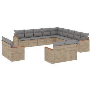 vidaXL Salon de jardin et coussins 13 Pièces mélange beige résine tressée