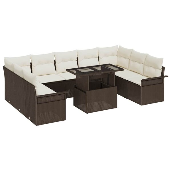 vidaXL Ensemble de canapé de jardin 10 Pièces Marron Poly rotin