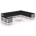 vidaXL Salon de jardin 11 Pièces avec coussins Blanc Bois de pin massif