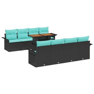 vidaXL Ensemble de canapé de jardin 9 Pièces Noir Poly rotin