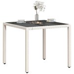 vidaXL Table de jardin dessus en verre blanc 90x90x75cm résine tressée