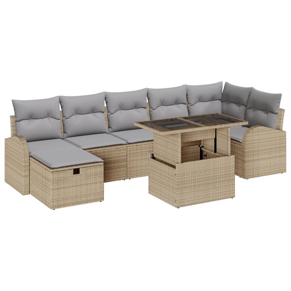 Canapé de jardin 8 pièces avec coussins beige rotin