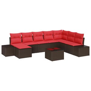 vidaXL Ensemble de canapé de jardin avec coussin 9 Pièces Marron et rouge
