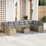 vidaXL Canapé de jardin 11 pièces avec coussins en rattan poly noir