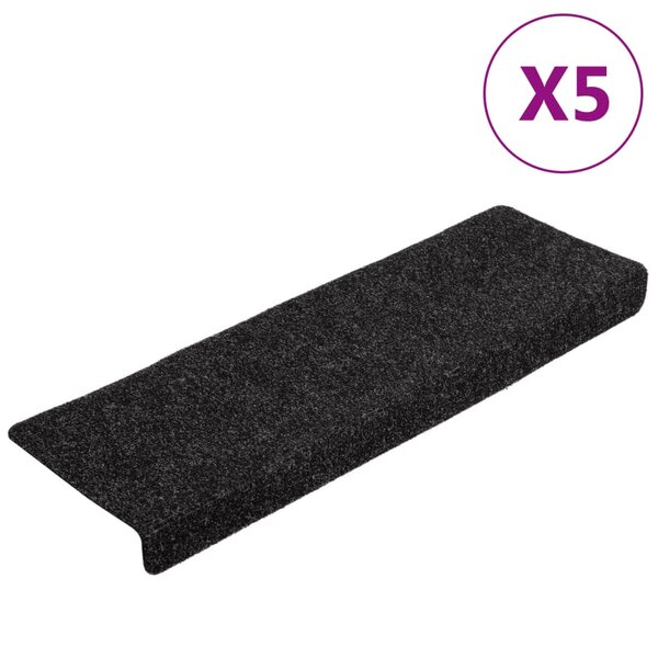 vidaXL Tapis de marches d'escalier 5 Pièces Noir 65x21x4 cm Aiguilleté