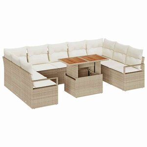 vidaXL Ensemble de canapé de jardin 10 Pièces Beige Poly rotin