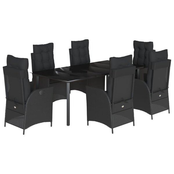 vidaXL Ensemble à manger de jardin coussins 7Pièces Noir Résine tressée