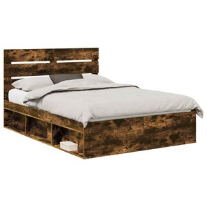 vidaXL Cadre de lit Chêne fumé 140 x 200 cm Bois de pin massif
