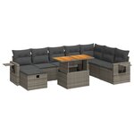 vidaXL Salon de jardin avec coussins 9 Pièces gris résine tressée acacia