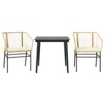 vidaXL Ensemble à manger jardin coussins 3Pièces marron poly rotin verre