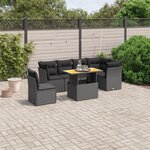 vidaXL Salon de jardin 7 Pièces avec coussins noir résine tressée