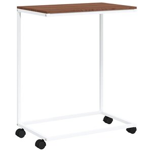 vidaXL Table d'appoint avec roues Blanc 55x35x70 cm Bois d'ingénierie