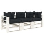 vidaXL Canapé palette 3 places de jardin et coussins anthracite Bois