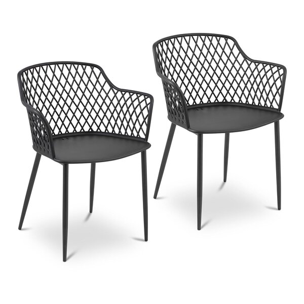 Lot de 2 chaises salon salle à manger restaurant cafés bureaux terrasses salles d'attente150 kg max dossier avec trous en losange accoudoirs noir 14_0005993