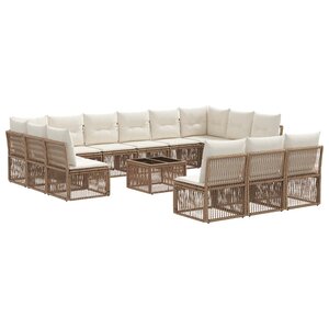 vidaXL Ensemble de canapé de jardin 14 Pièces Beige polyrotin