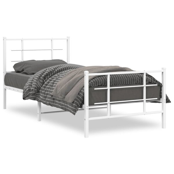 vidaXL Cadre de lit métal sans matelas avec pied de lit blanc 90x190cm