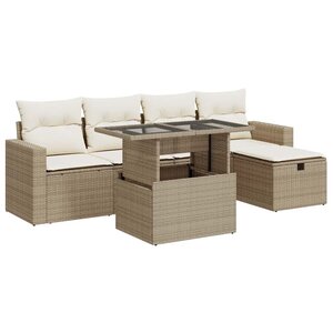 vidaXL Salon de jardin avec coussins 6 Pièces beige résine tressée