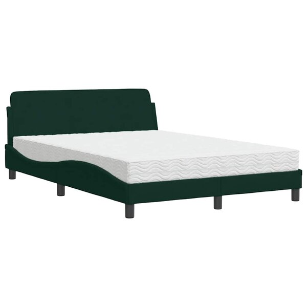 vidaXL Lit avec matelas Dover vert foncé 140x200 cm velours