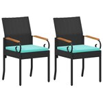 vidaXL Chaises de jardin 2 Pièces Noir et turquoise Poly Rattan et Acacia