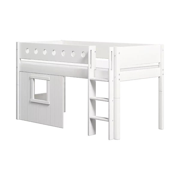 Flexa WHITE Lit mi-hauteur avec echelle droite 90 x 200 cm Facades cabane cadre blanc Barriere de securite classique Blanc