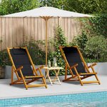 vidaXL Chaises de plage pliantes 2 Pièces en acacia noir et textilène