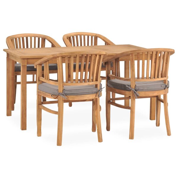 vidaXL Ensemble à manger de jardin 5Pièces avec coussins bois teck solide