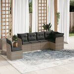 vidaXL Salon de jardin 6 Pièces avec coussins gris résine tressée