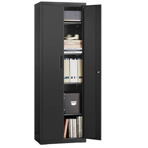 Armoire de rangement en acier placard de bureau à 5 niveaux double porte meuble de rangement pour garage bureau robuste gris 12_0003987