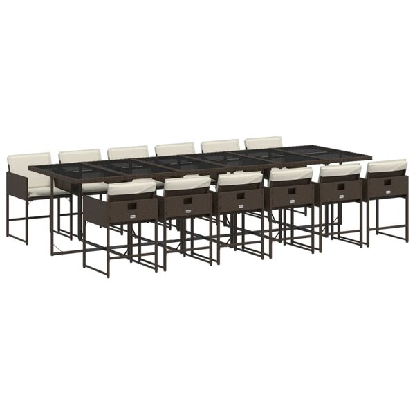vidaXL Ensemble à manger de jardin avec coussins 13 Pièces marron rotin