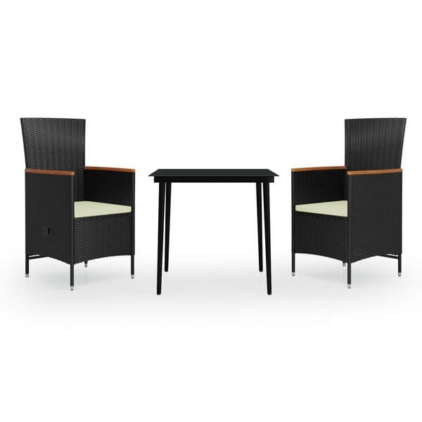 vidaXL Ensemble à manger de jardin avec coussins 3 Pièces noir