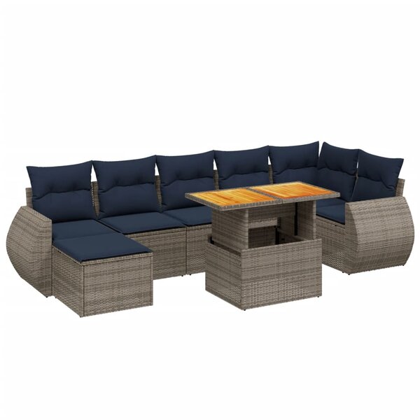 vidaXL Salon de jardin 8 Pièces avec coussins gris résine tressée