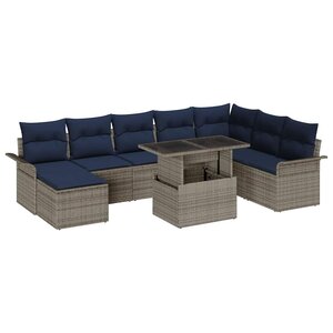 vidaXL Ensemble de canapé de jardin avec coussin 9 Pièces Gris Poly rotin