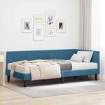 vidaXL Cadre de lit d'angle avec matelas Bleu 90 x 200 cm Velours