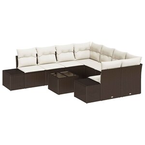 vidaXL Ensemble de canapé de jardin 9 Pièces Marron polyrotin