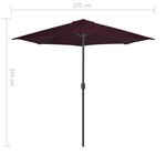 vidaXL Parasol de balcon mât en aluminium Bordeaux 270x144x222 cm Demi