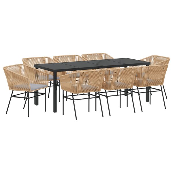 vidaXL Ensemble de jardin de 9 pièces avec coussins en poly rotin brun